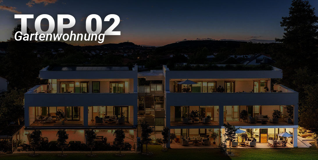 Außenansicht des Neubauprojekt Laubgasse 73 in Graz mit der Gartenwohnung TOP 02 im Fokus